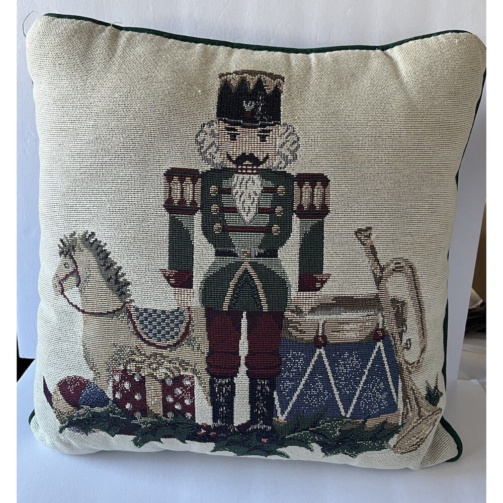 Riverdale Nutcracker Christmas Tapestry Throw Pillow Square 15x15" Vintage